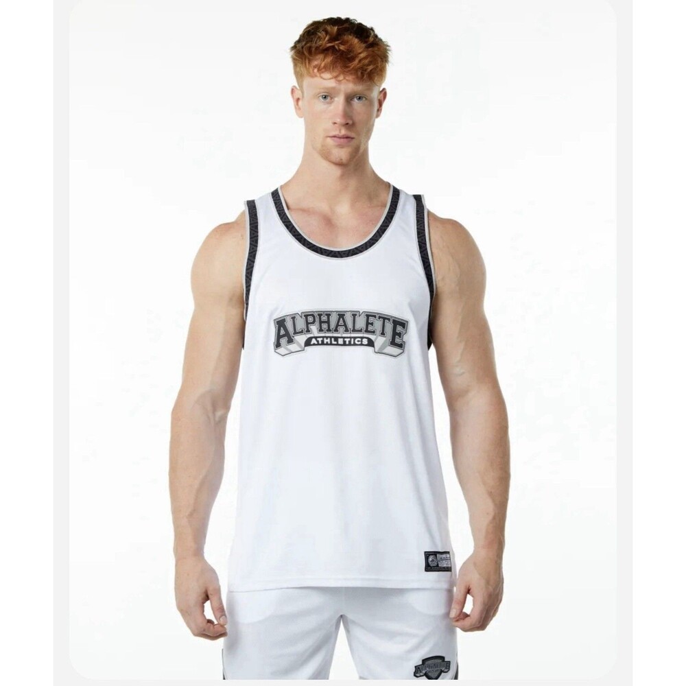 Alphalete Men’s Varsity Basketball Jersey - White , Size Large